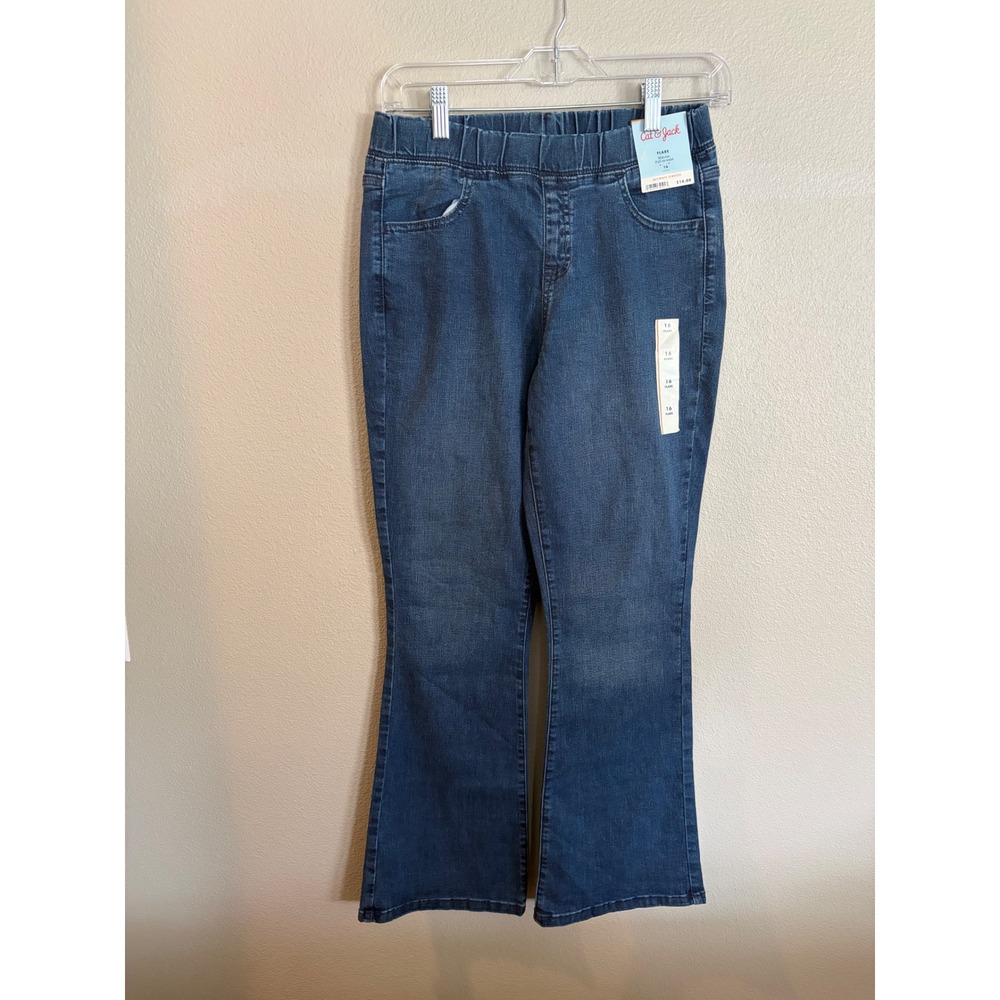 Cat & Jack Girls Flare Jeans Size 16 Dark Wash Pull On Mid Rise Ultimate Stretch